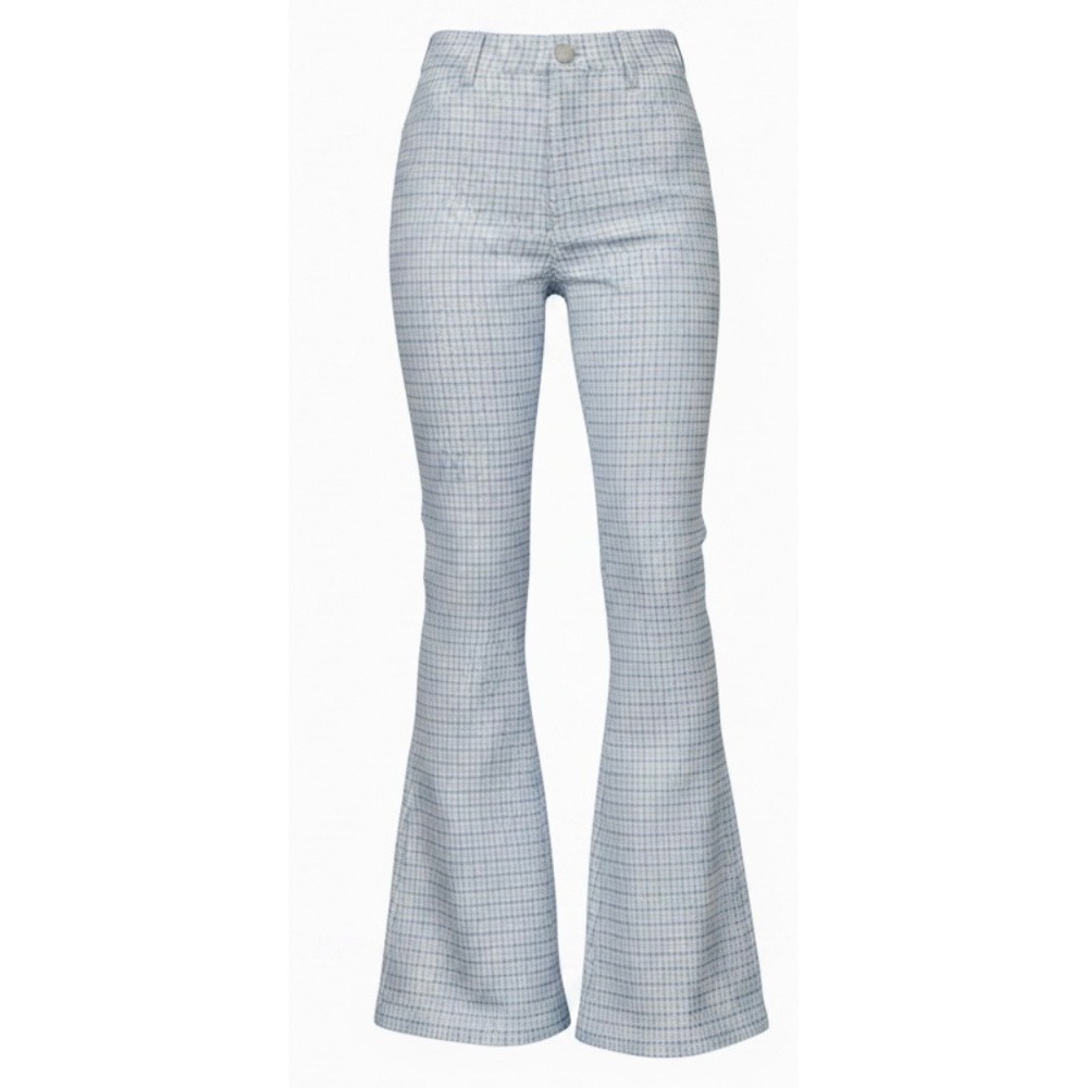 Hollister Pants High Rise Advanced Stretch Plaid Flare Blue White‎ Womens 5 S